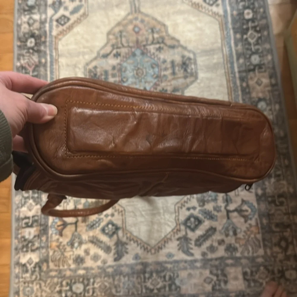 Goats Leather Tote Handbag Brown Shoulder Bag with cross body strap